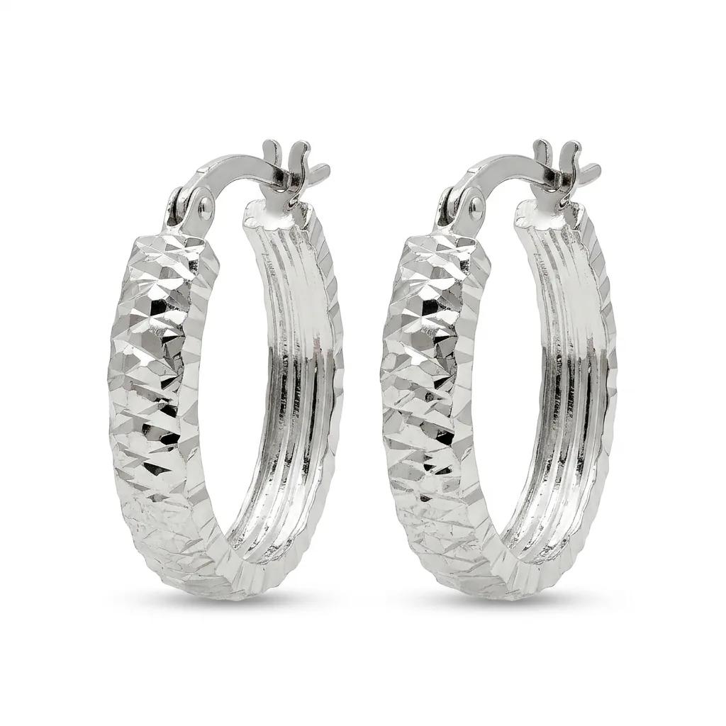 Textured Oval Hoop Earrings in 18ct White Gold