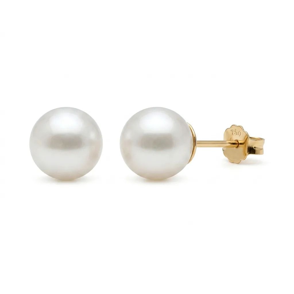 Broome Pearl Stud Earrings in 18ct Yellow Gold, Lustre
