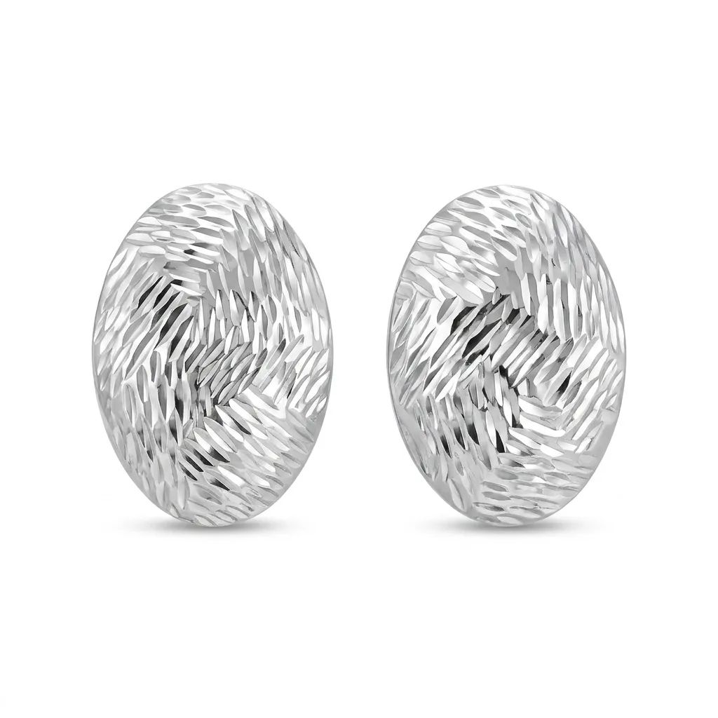 Flat Oval Textured Stud Earrings in 18ct White Gold