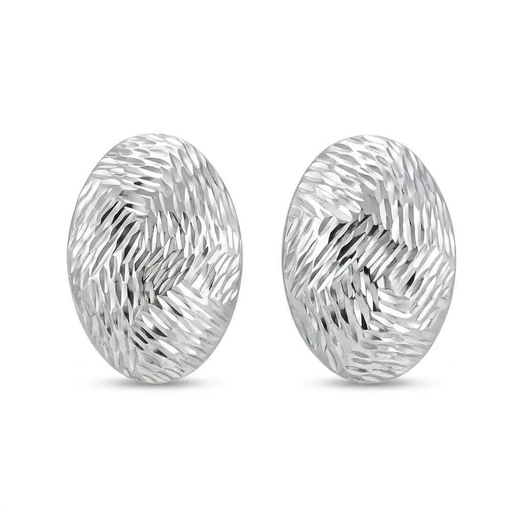 Flat Oval Textured Stud Earrings in 18ct White Gold