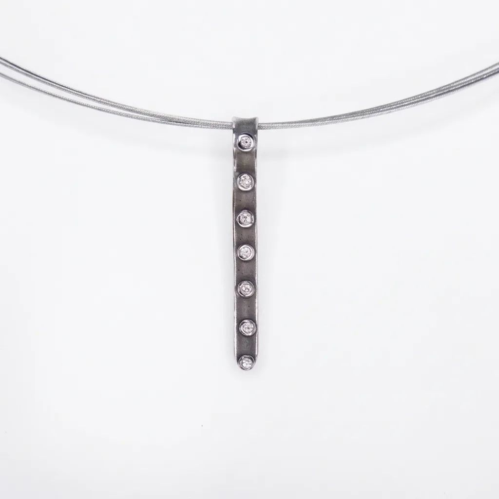 Textured Bezel Long Pendant in 18ct White Gold