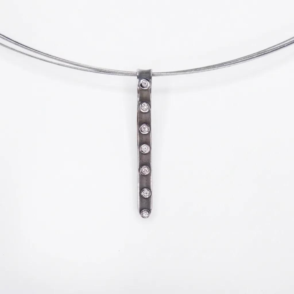 Textured Bezel Long Pendant in 18ct White Gold