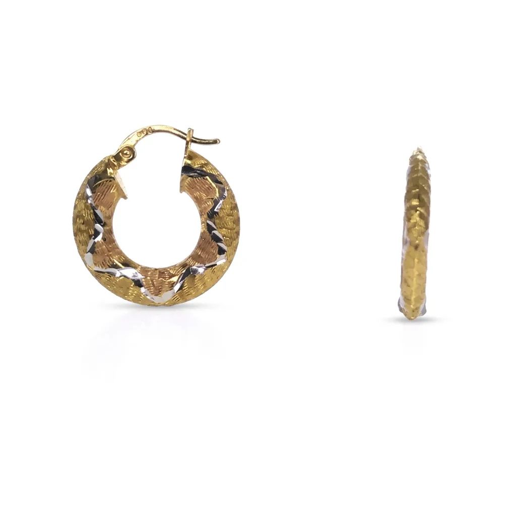 Tri Textured Round Hoop Earrings in 18ct Two Tone Gold