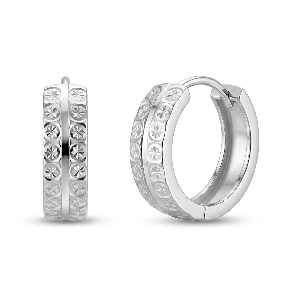 Textured Small Huggie Earrings in 18ct White Gold