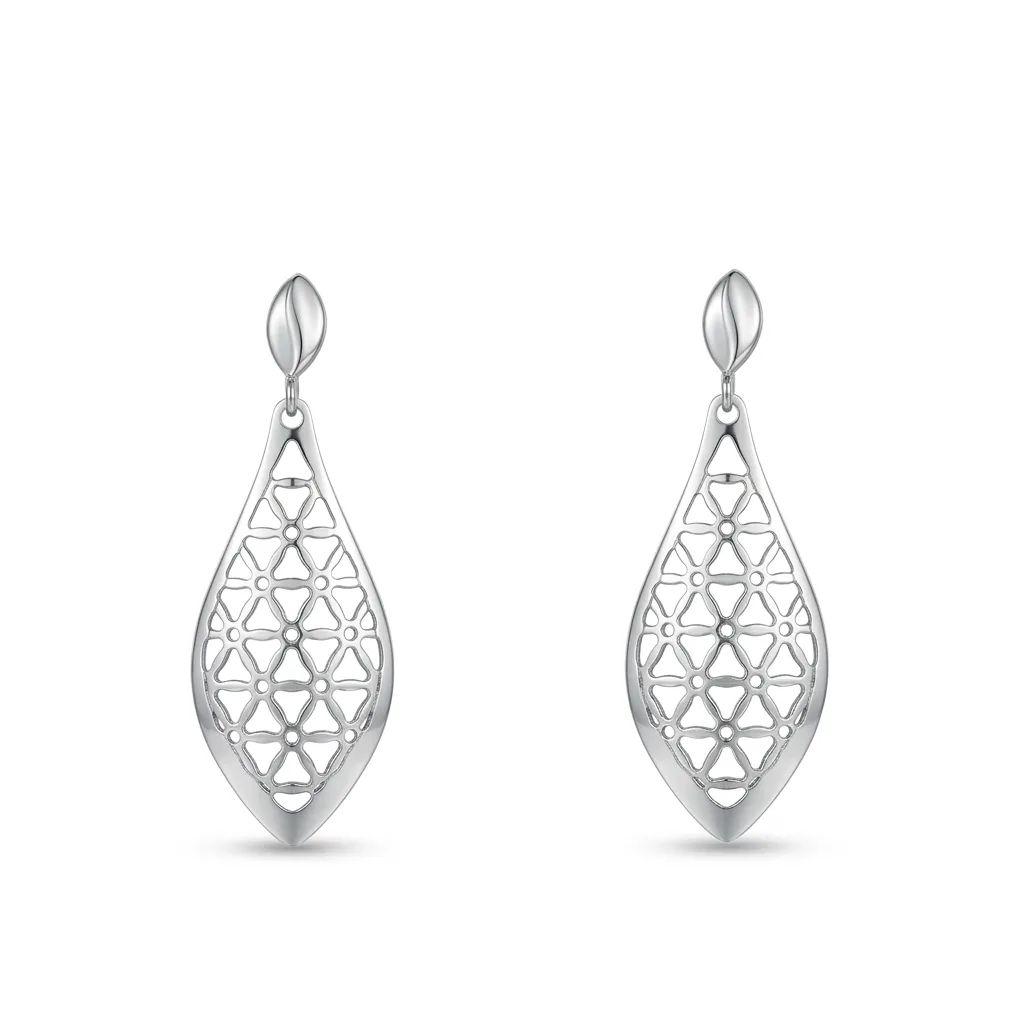 Lace Drop Earrings in 18ct White Gold