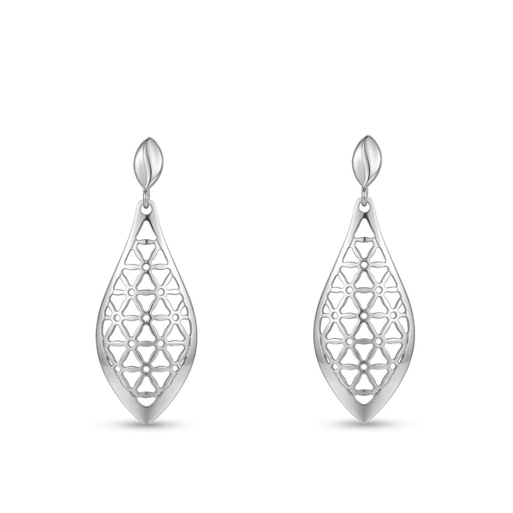 Lace Drop Earrings in 18ct White Gold