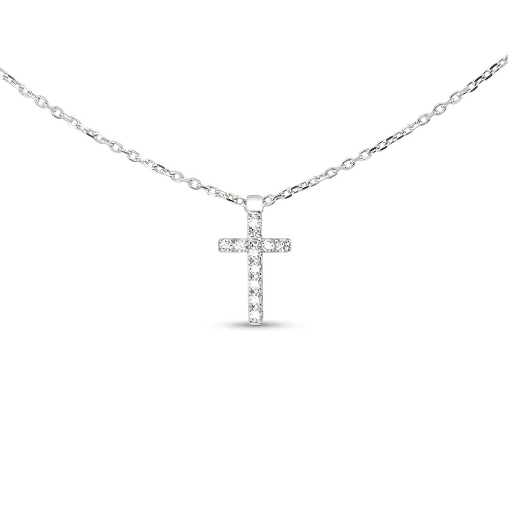 Diamond Cross Pendant in 18k White Gold, 42-45cm