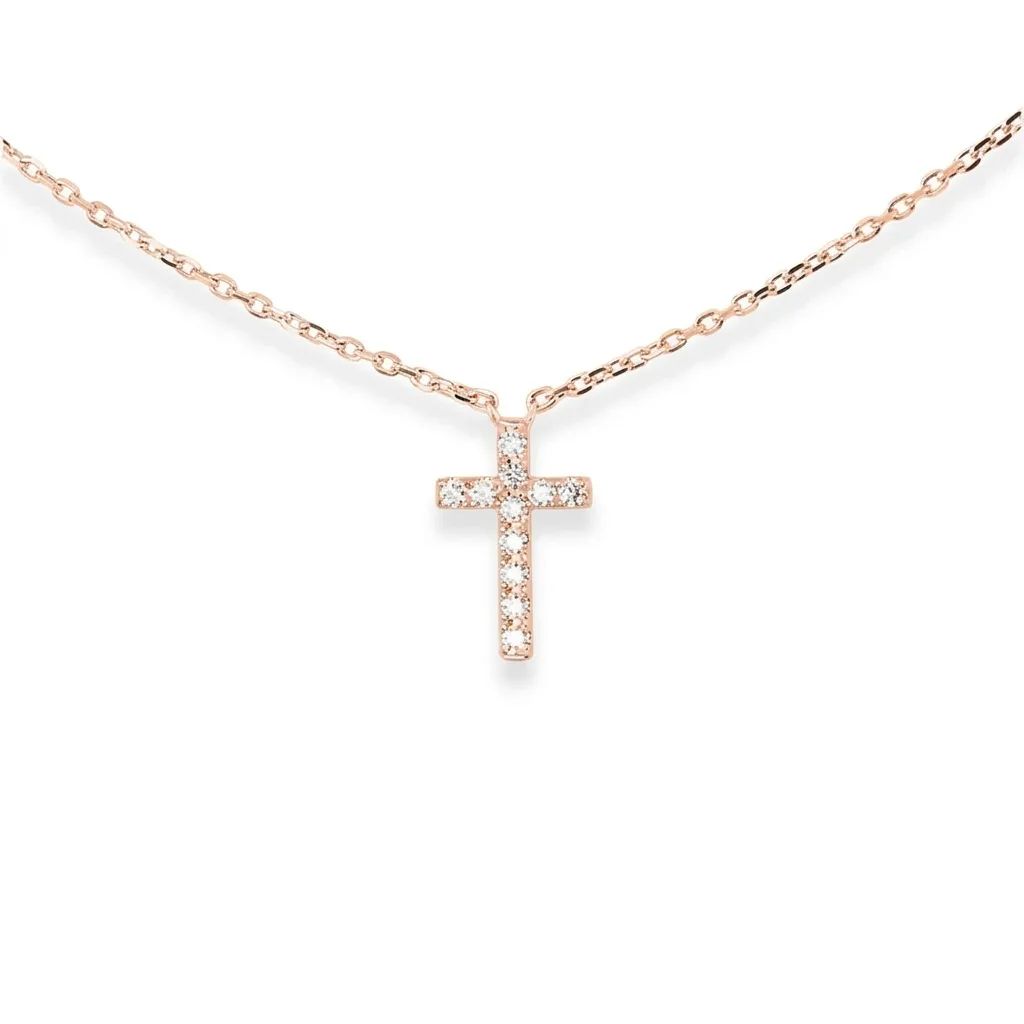 Stacker Cross Pendant in 18ct Rose Gold with Diamonds