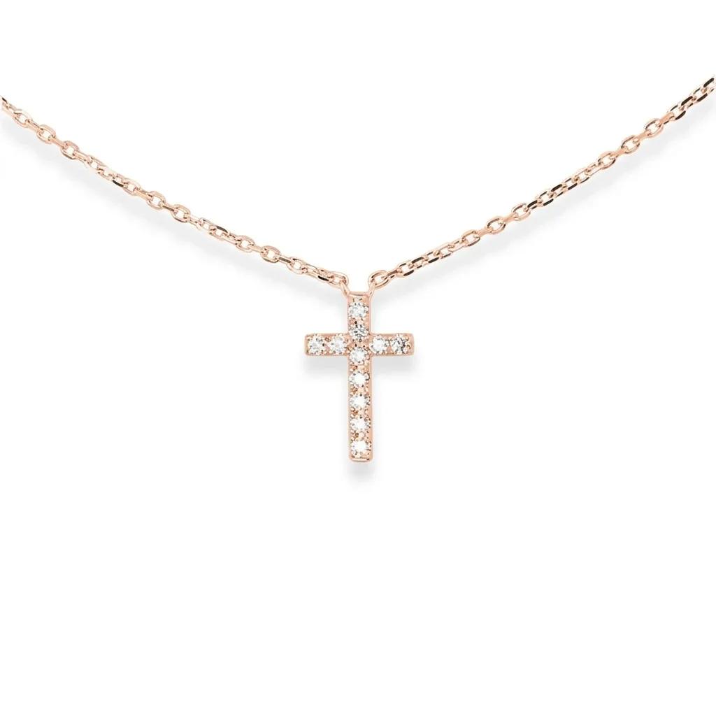 Stacker Cross Pendant in 18ct Rose Gold with Diamonds