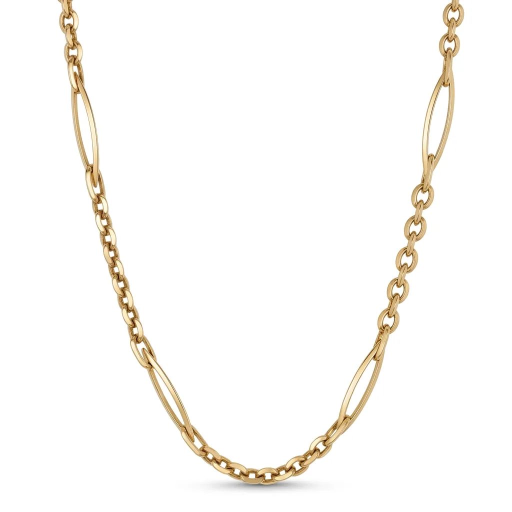 Round & Marquise Link Chain in 9ct Yellow Gold, 50cm