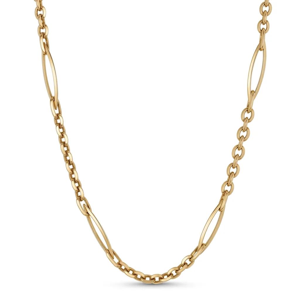 Round & Marquise Link Chain in 9ct Yellow Gold, 50cm