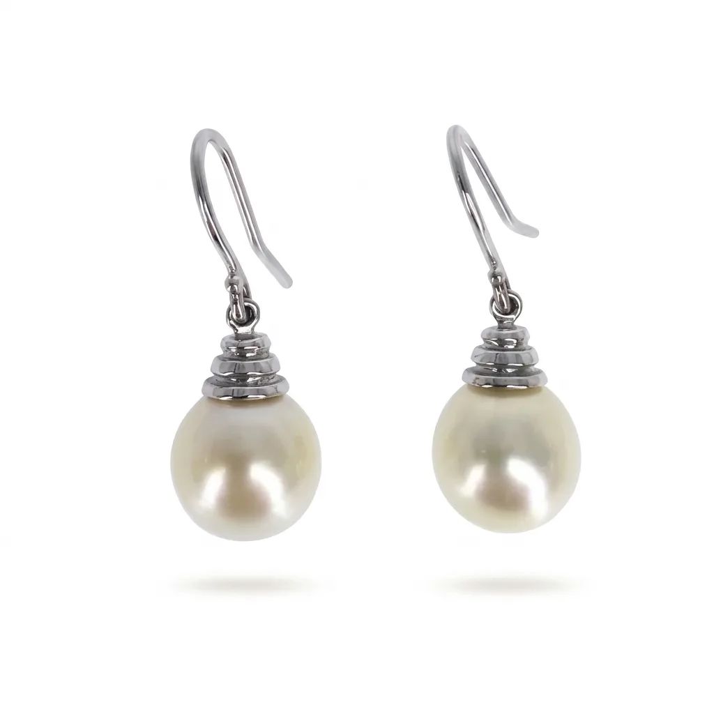 Broome Pearl & Diamond Tier Hook Earrings in 18ct White Gold