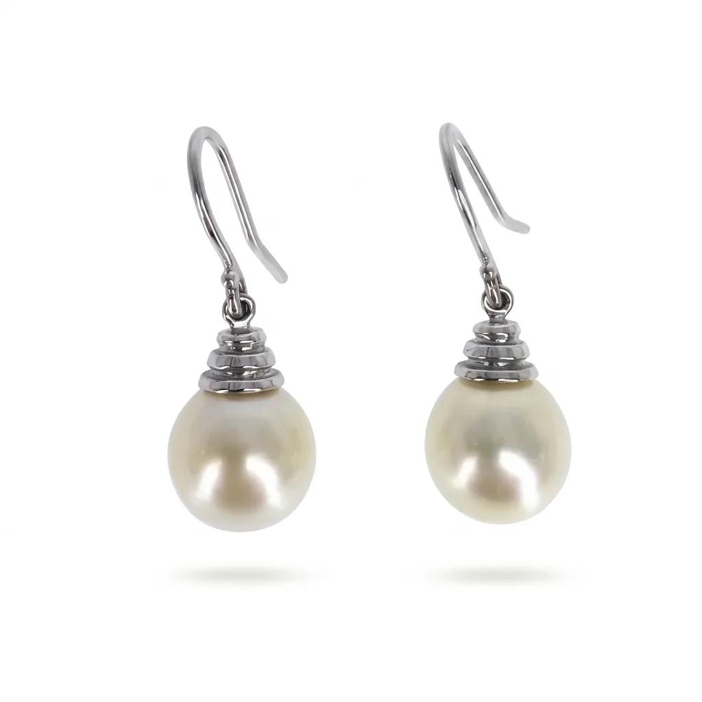 Broome Pearl & Diamond Tier Hook Earrings in 18ct White Gold