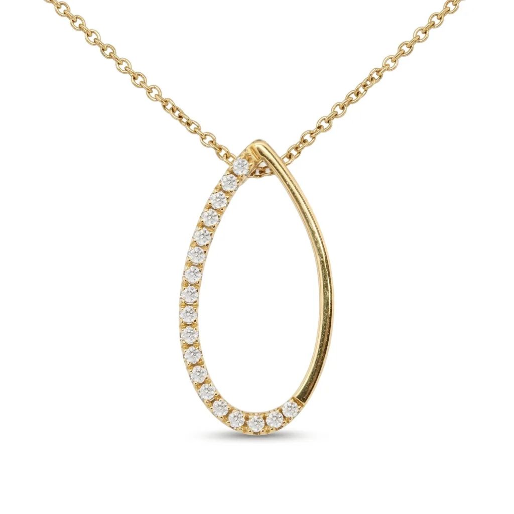 Tear Drop Shape Diamond Pendant in 18ct Yellow Gold, Inc. 45cm Chain