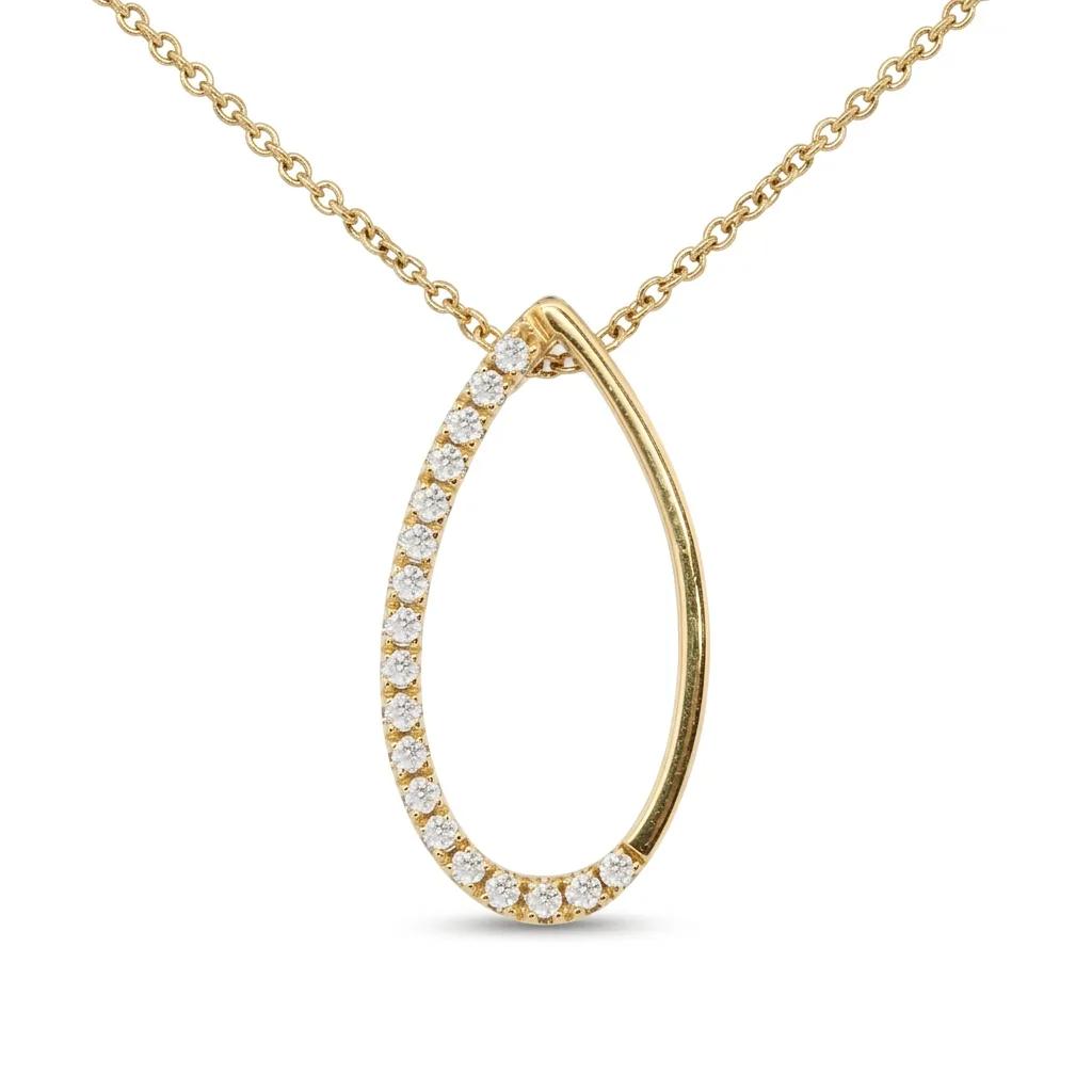 Tear Drop Shape Diamond Pendant in 18ct Yellow Gold, Inc. 45cm Chain