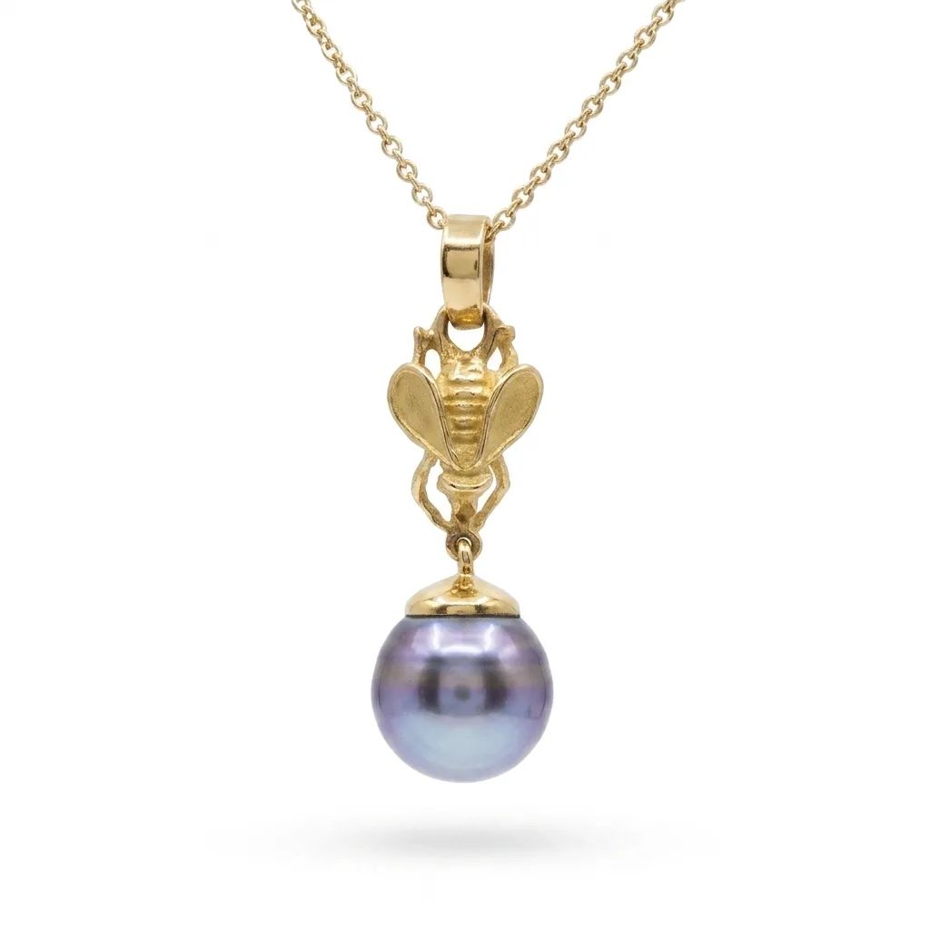 Bee Tahitian Pearl Pendant in 18ct Yellow Gold