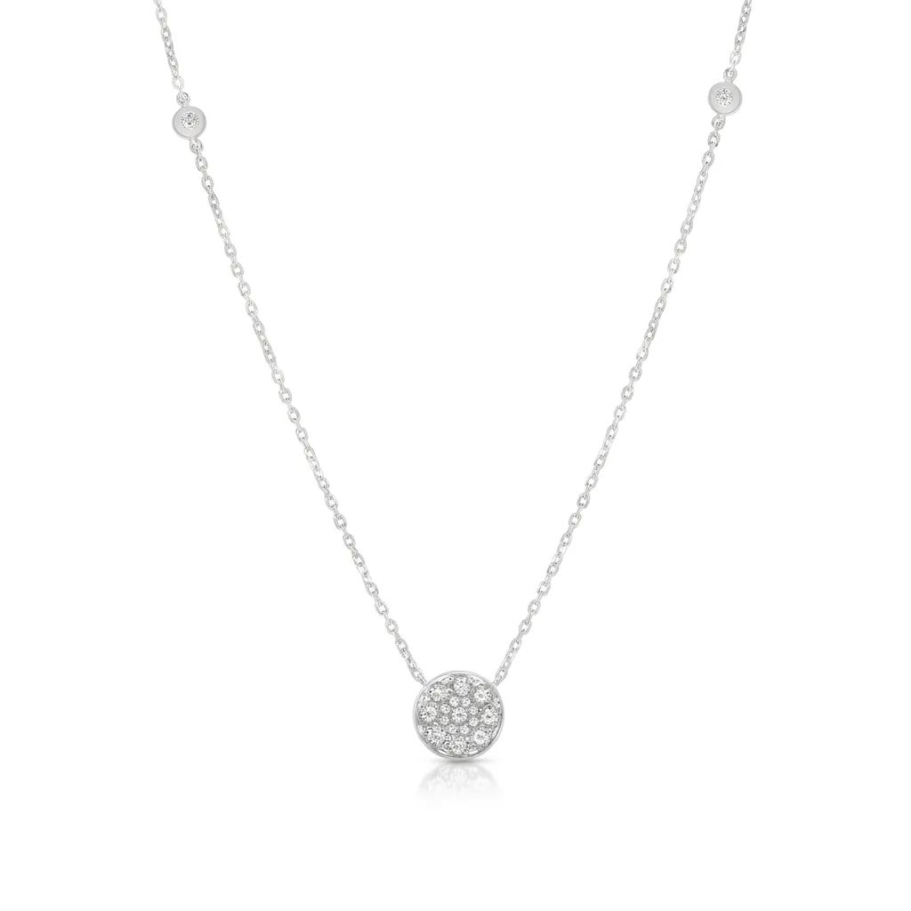 Circle Pave Floating Diamond Pendant in 18ct White Gold