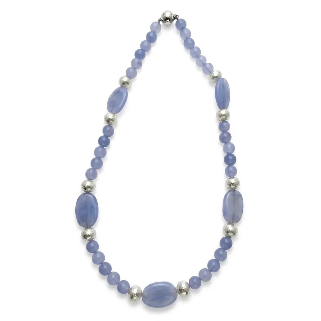 Chalcedony, FWP & Diamond Multi-Strand Necklace in 925 Sterling Silver, 46cm