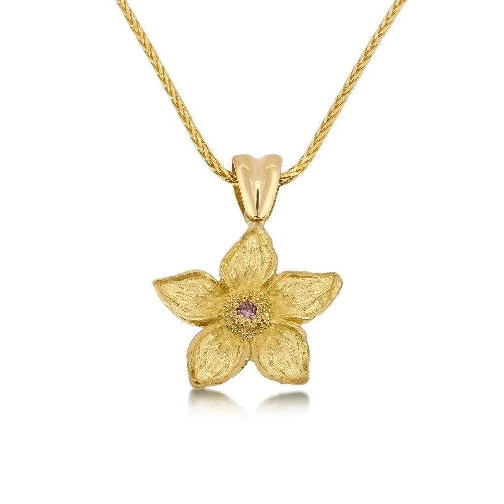 Cognac Diamond Flower Pendant in 18ct Yellow Gold