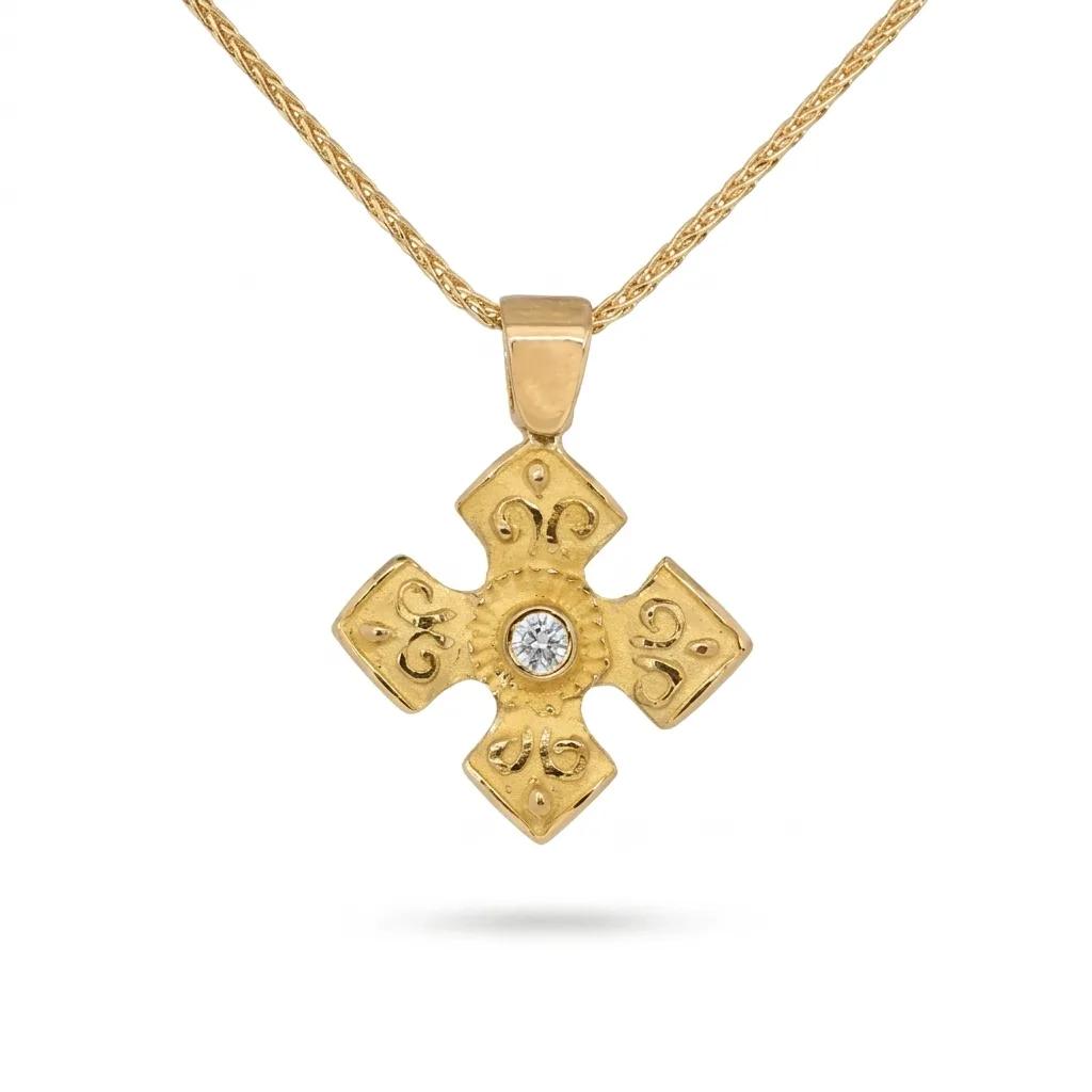 Etruscan Cross Sculpture Pendant, Carved in 18ct Yellow Gold