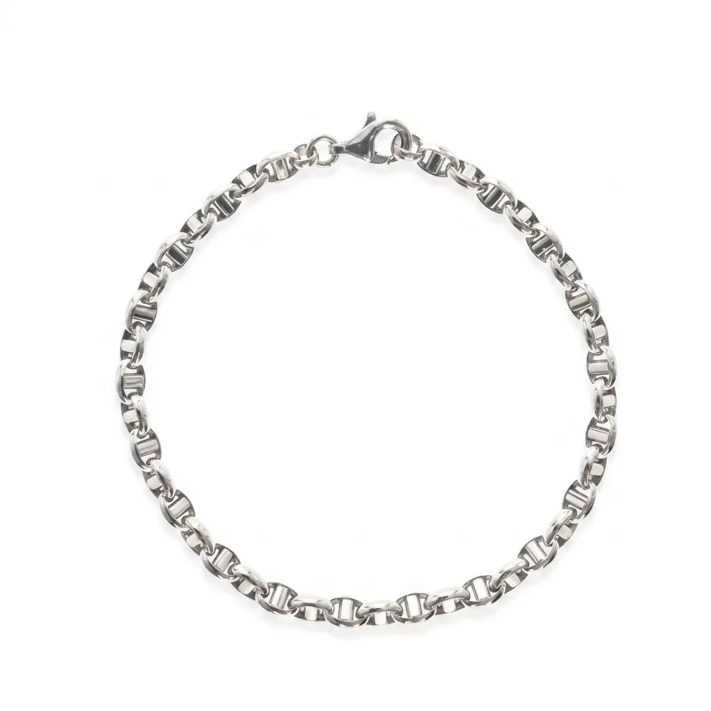 Oval & Bar Link Bracelet in 18ct White Gold, 19.5cm