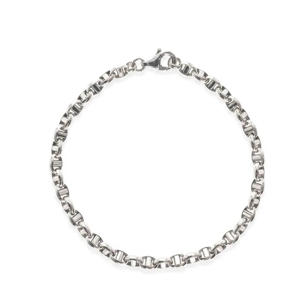 Oval & Bar Link Bracelet in 18ct White Gold, 19.5cm