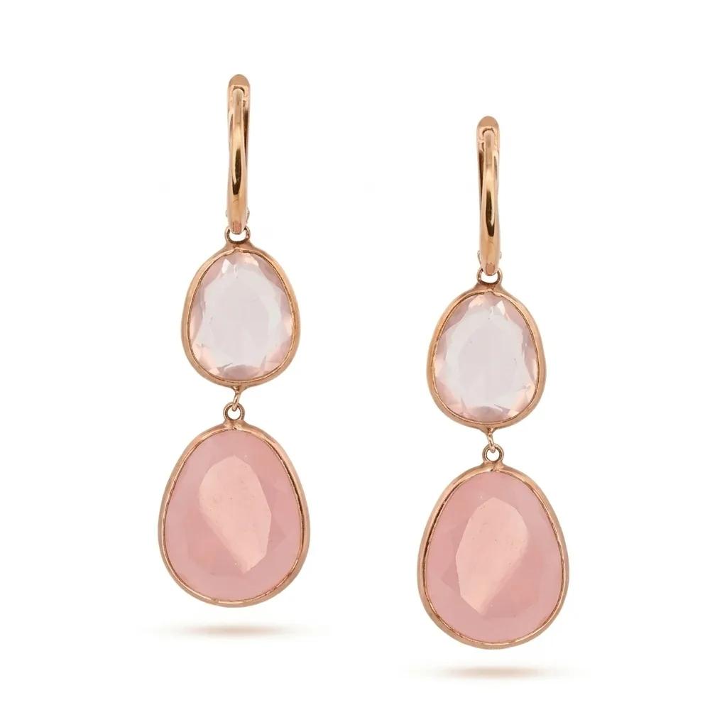 Pink Quartz Drop Earrings in 18ct Rose Gold