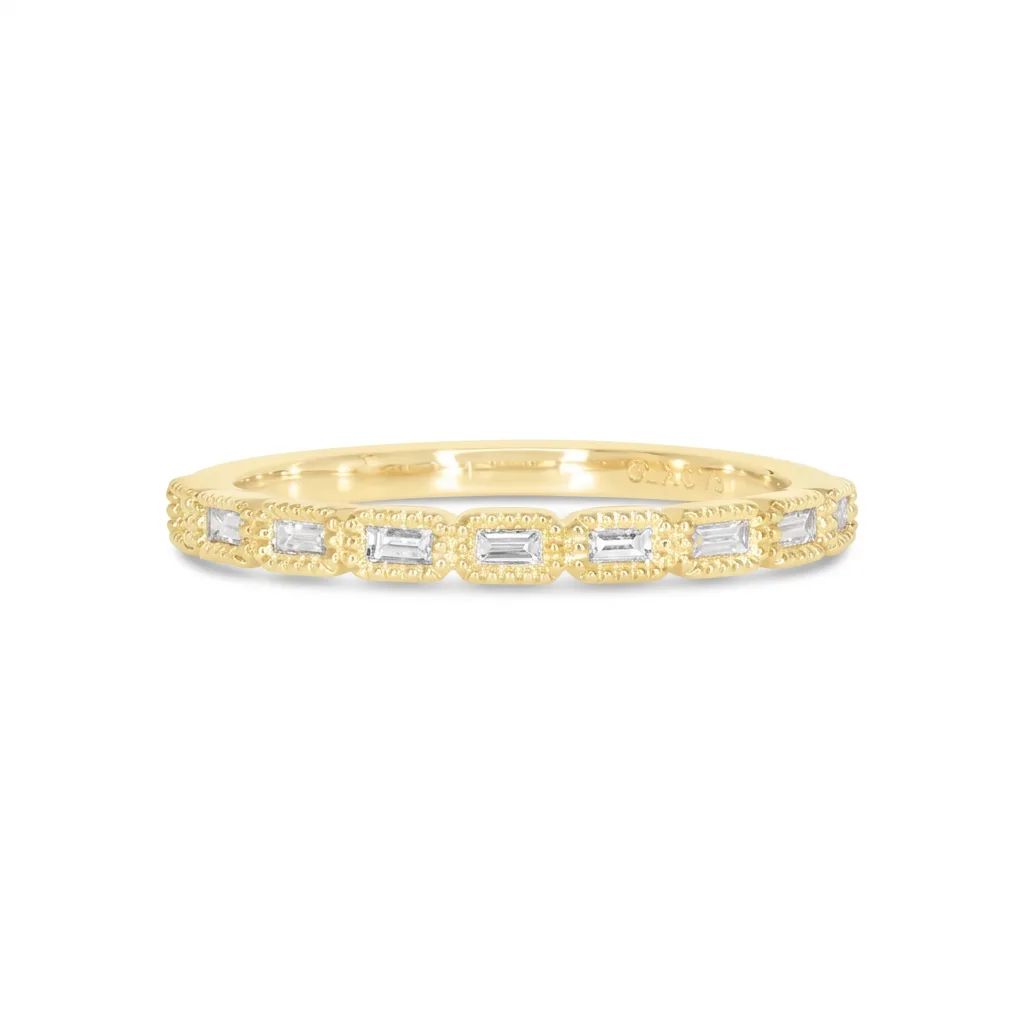 Baguette Diamond Bezel Milgrain Eternity Ring in 18ct Yellow Gold