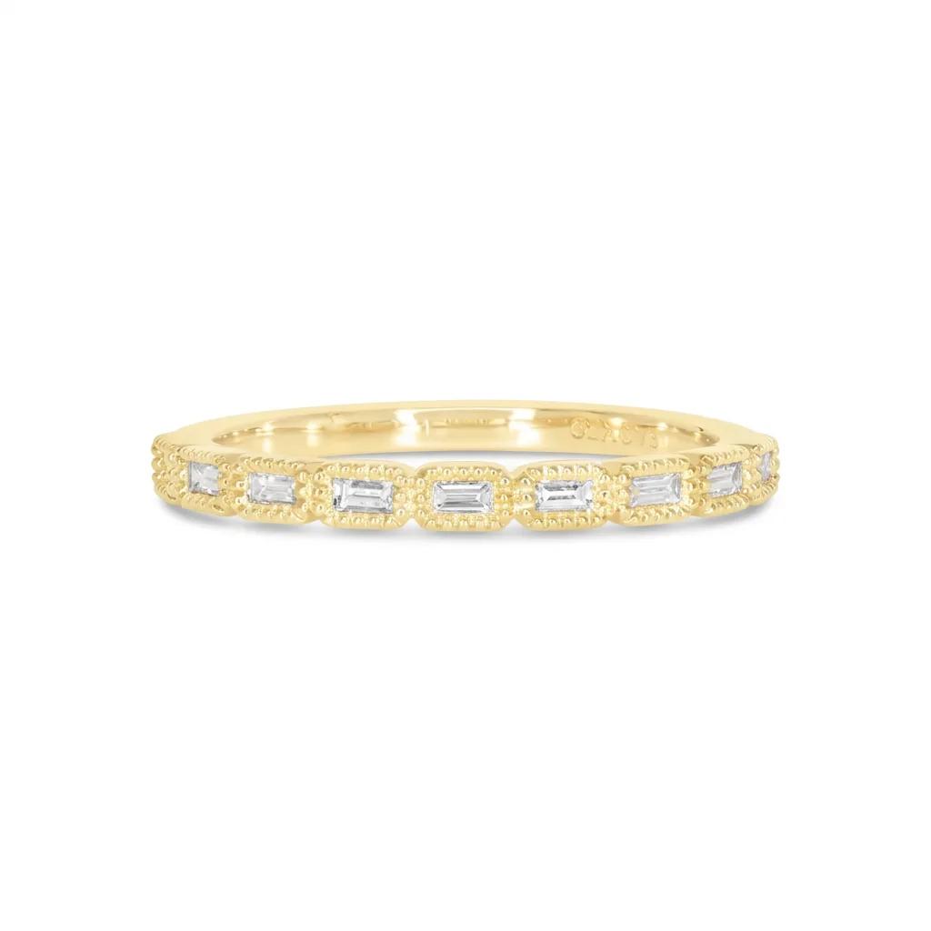 Baguette Diamond Bezel Milgrain Eternity Ring in 18ct Yellow Gold