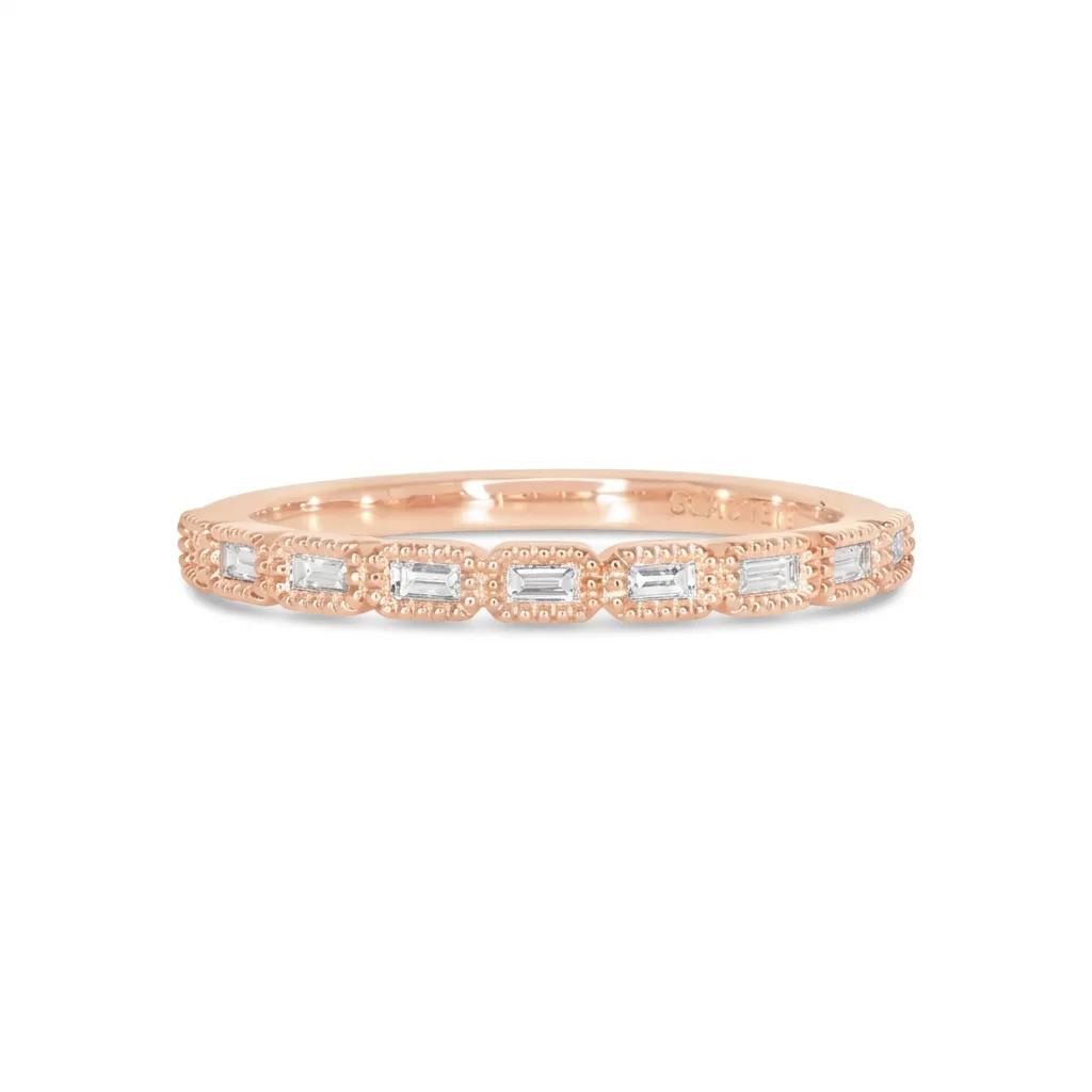 Baguette Diamond Bezel Milgrain Eternity Ring in 18ct Rose Gold