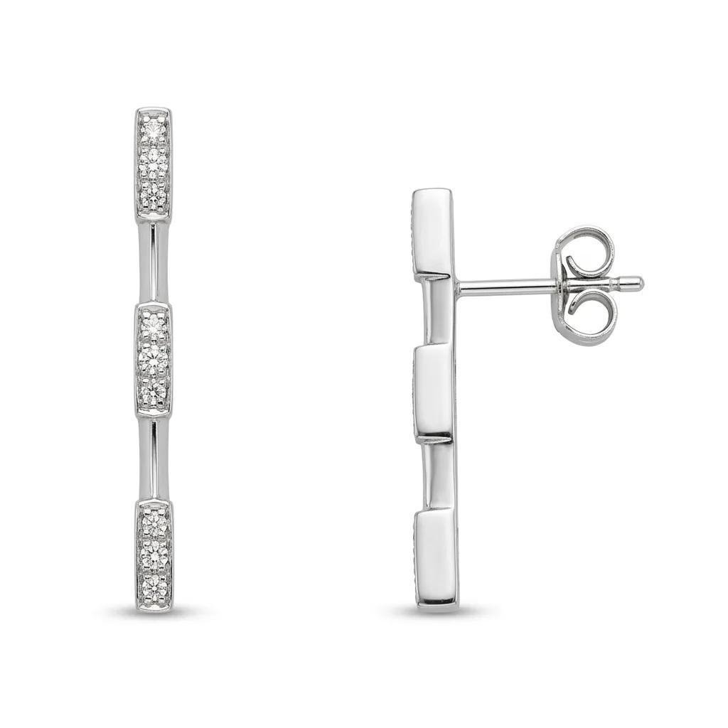 Pave Bar Drop Stud Earrings in 18ct White Gold