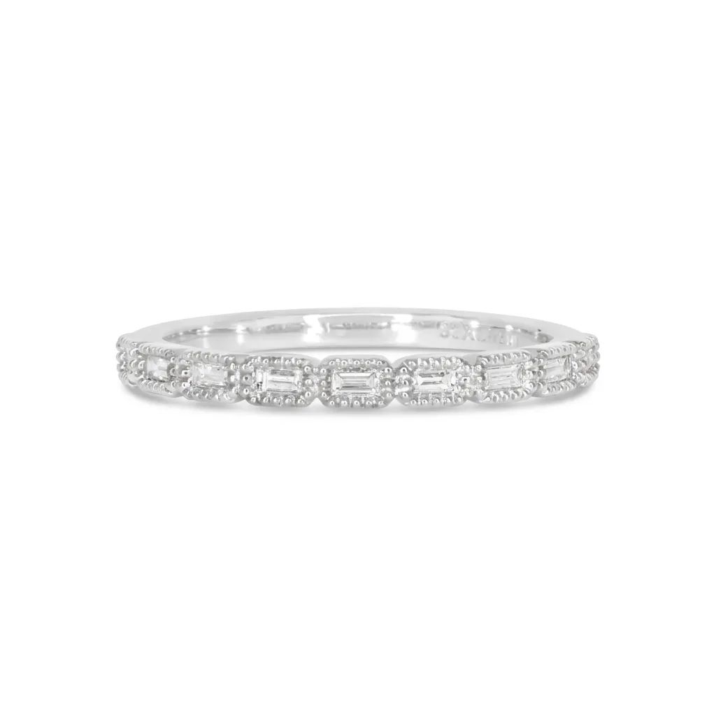 Baguette Bezel Milgrain Eternity Ring in 18ct White Gold