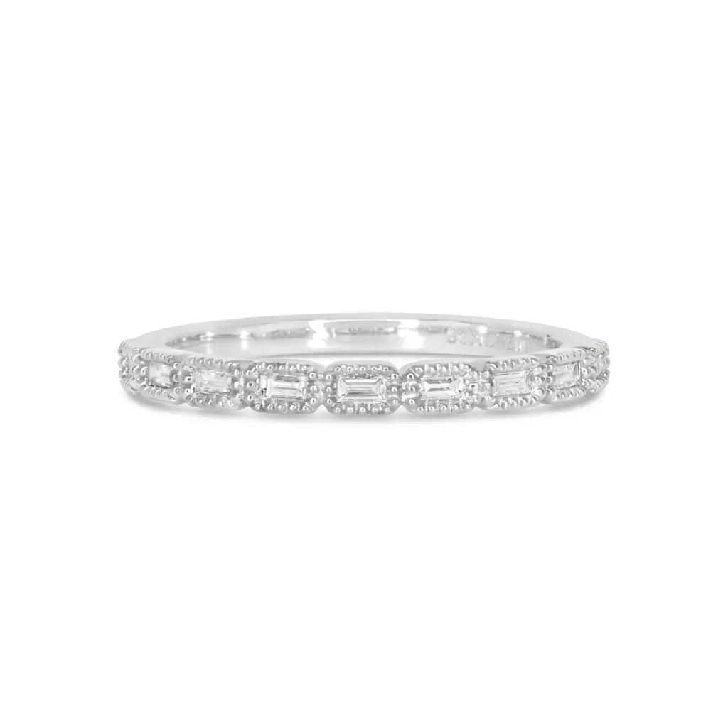 Baguette Bezel Milgrain Eternity Ring in 18ct White Gold