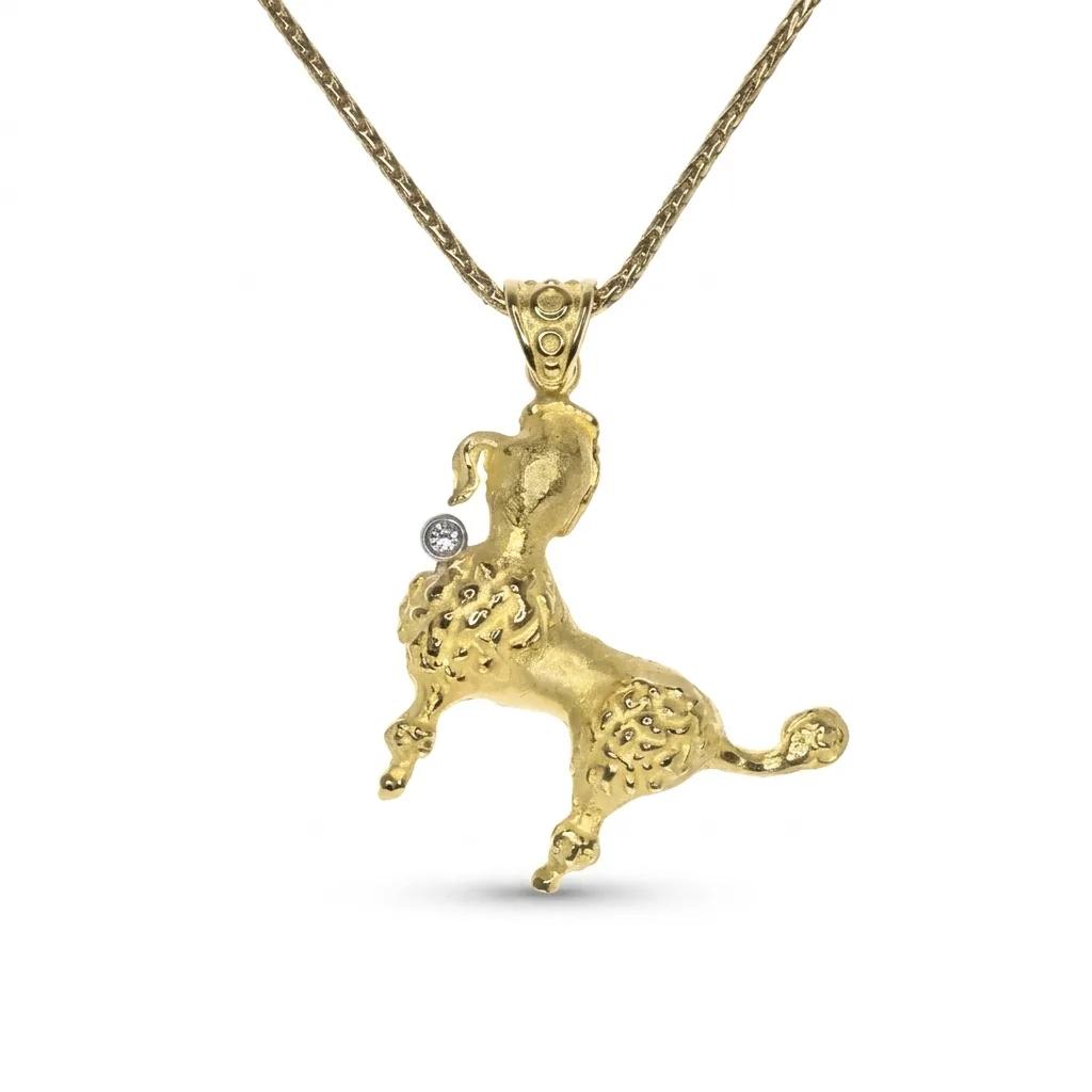 Poodle Sculpture Pendant in 18ct Yellow Gold