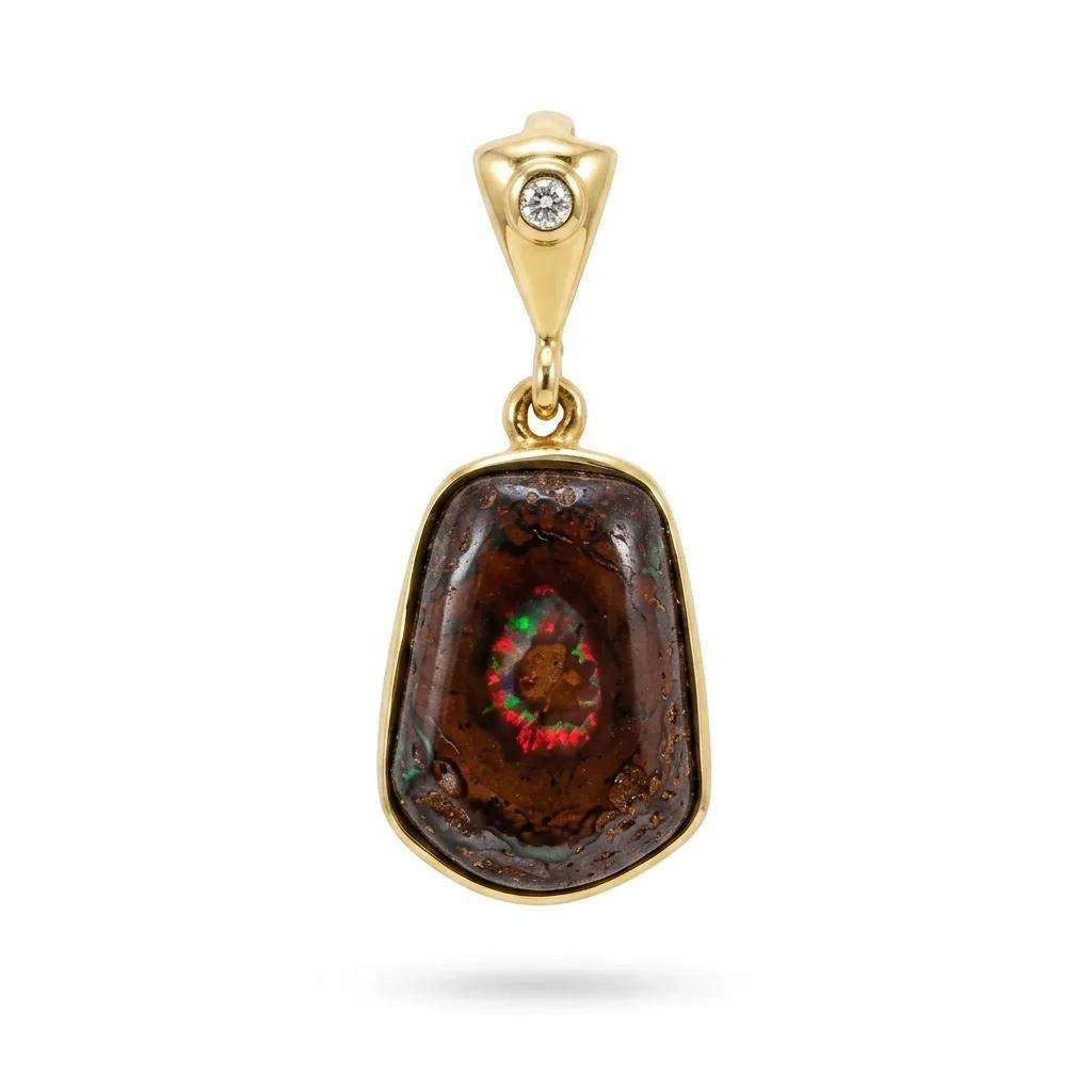 Boulder Opal & Diamond Pendant in 18ct Yellow Gold, Size