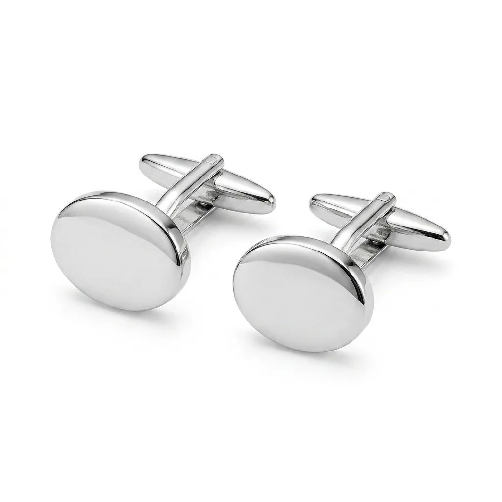 Thin Round Cufflinks in 18ct White Gold