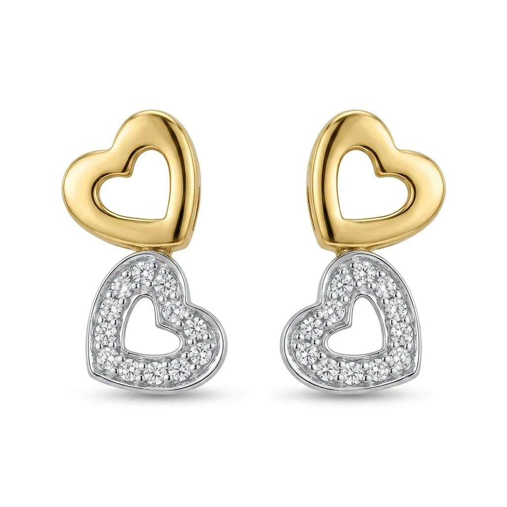 Heart Diamond Stud Earrings in 18ct Two-Tone Gold