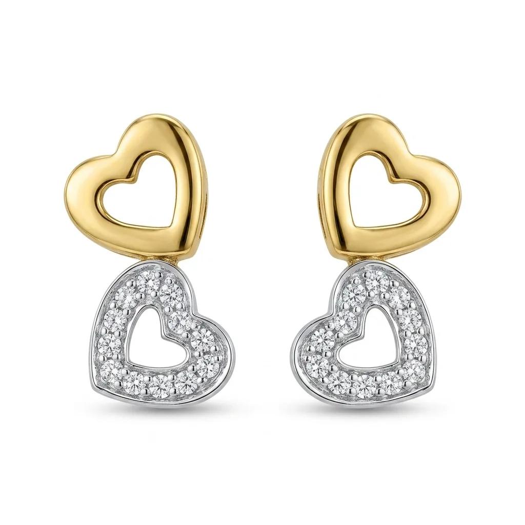 Heart Diamond Stud Earrings in 18ct Two-Tone Gold