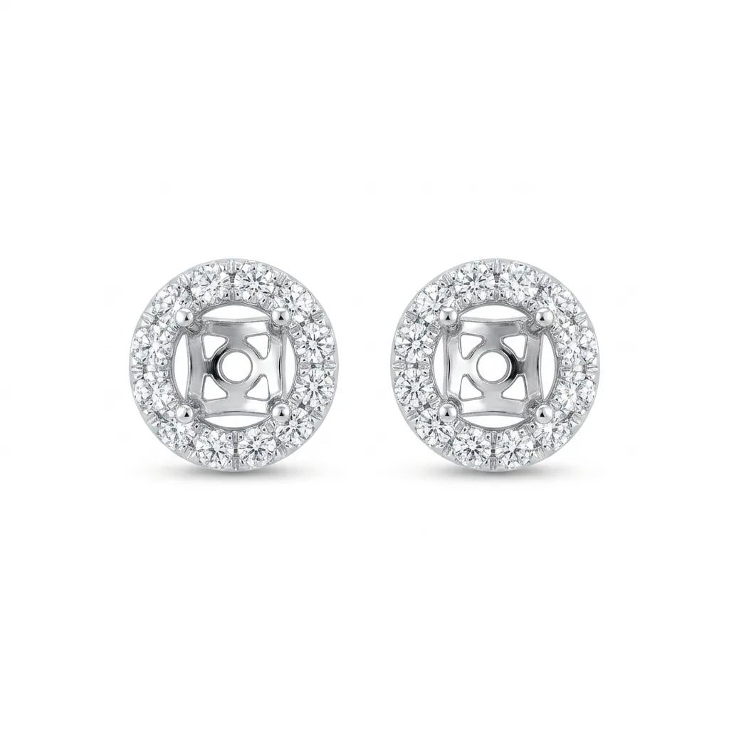 Halo Round Brilliant 4 Claw Stud Earrings in 18ct White Gold