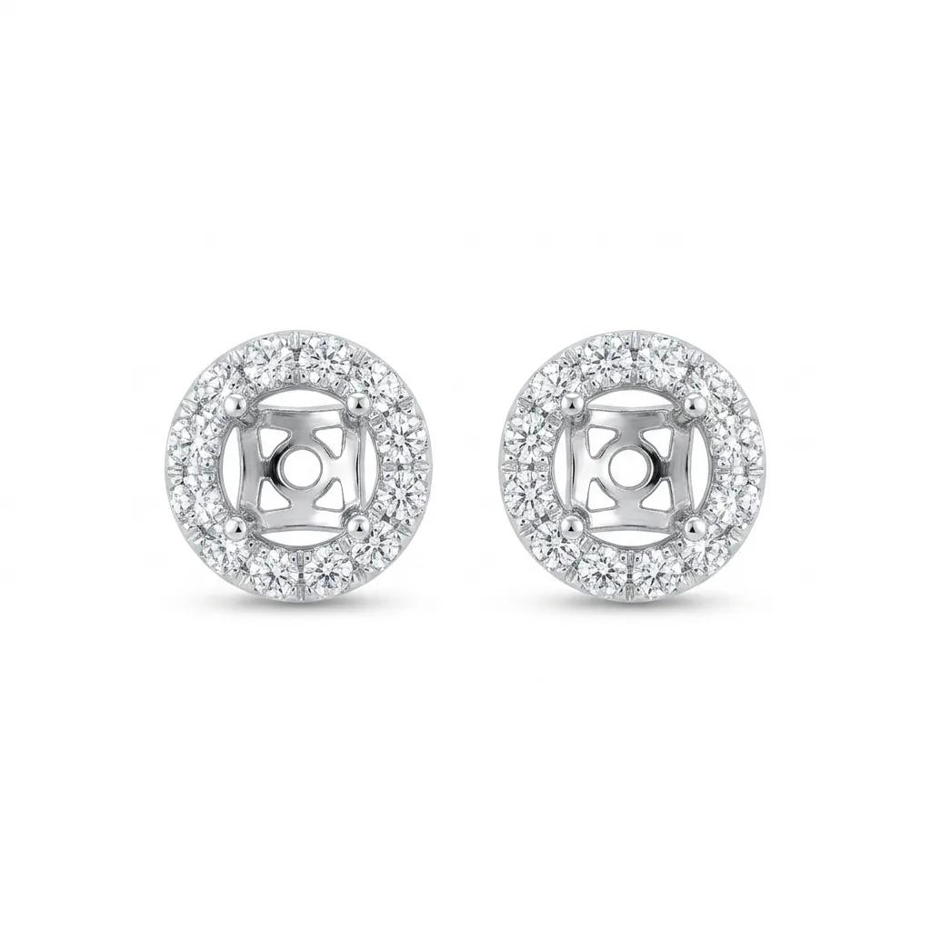 Halo Round Brilliant 4 Claw Stud Earrings in 18ct White Gold