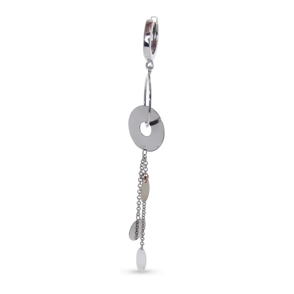 Circle Huggie Long Drop Earrings in 18ct White Gold