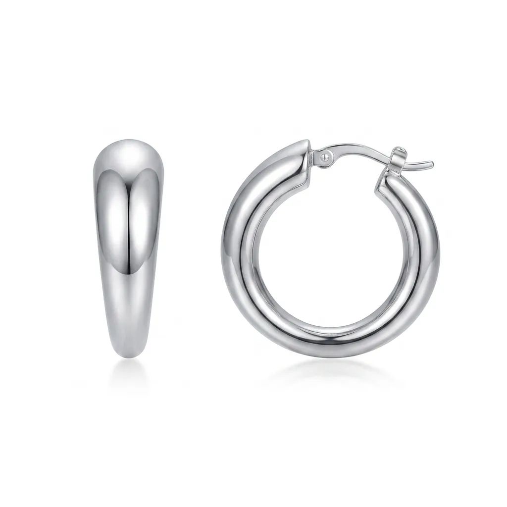 Smooth Polished Hoops in 18ct White Gold Earrings
