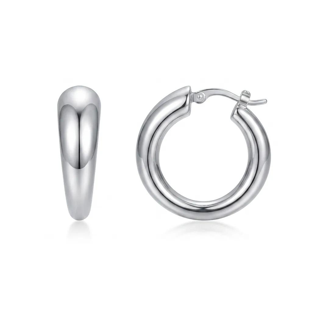 Smooth Polished Hoops in 18ct White Gold Earrings
