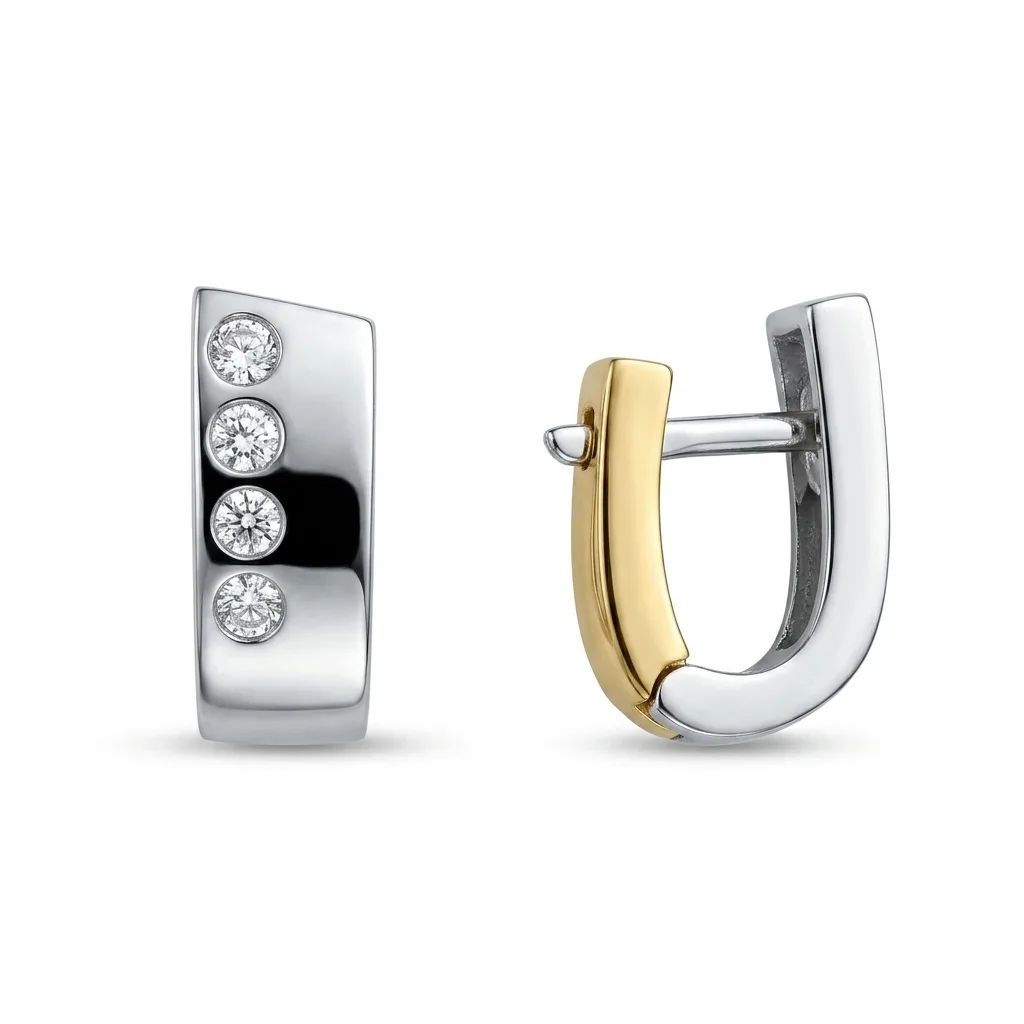 Single Row Wide Diamond Huggie Earrings in 18ct White Gold