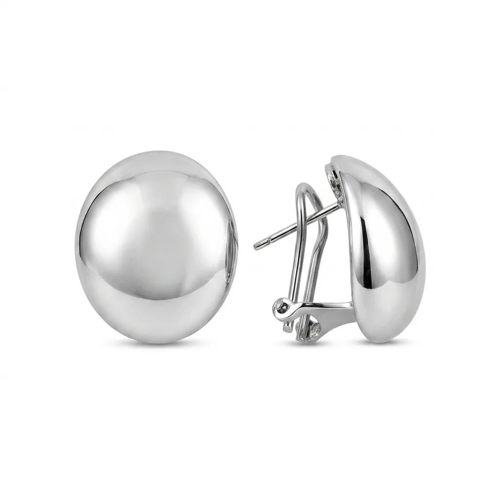 Oval Domed Keyhole Clip Earrings in 18ct White Gold