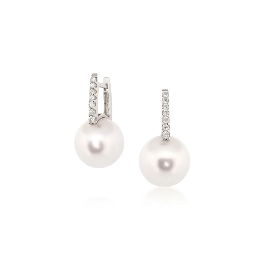 Broome Pearl & Diamond Huggie Earrings in 18ct White Gold
