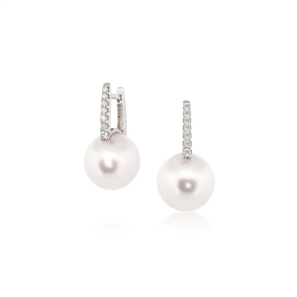 Broome Pearl & Diamond Huggie Earrings in 18ct White Gold