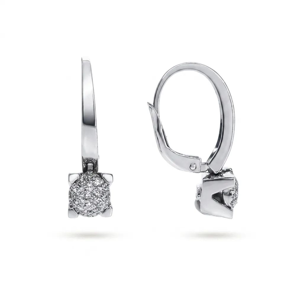 Pave Cluster Drop Earrings in 18ct White Gold