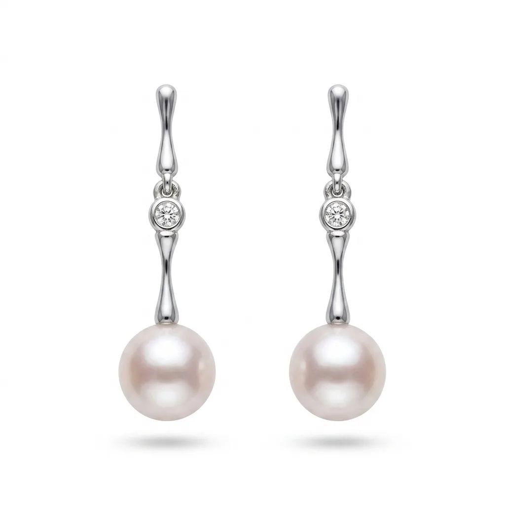 Bone Drop Earrings in 18ct White Gold with Broome Pearl & Diamonds
