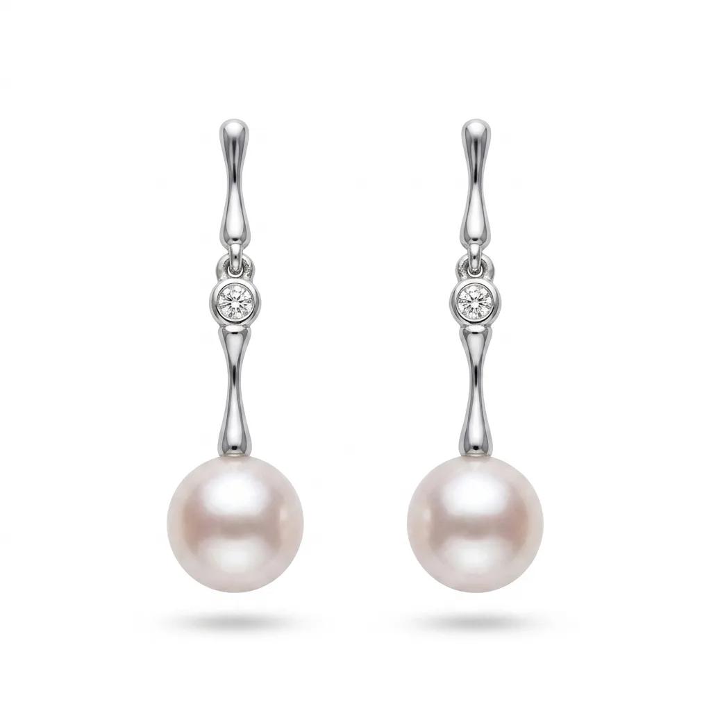 Bone Drop Earrings in 18ct White Gold with Broome Pearl & Diamonds